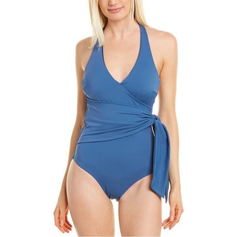 Onia Elena Halter One Piece Swimsuit with side tie in Blue. Size XS.